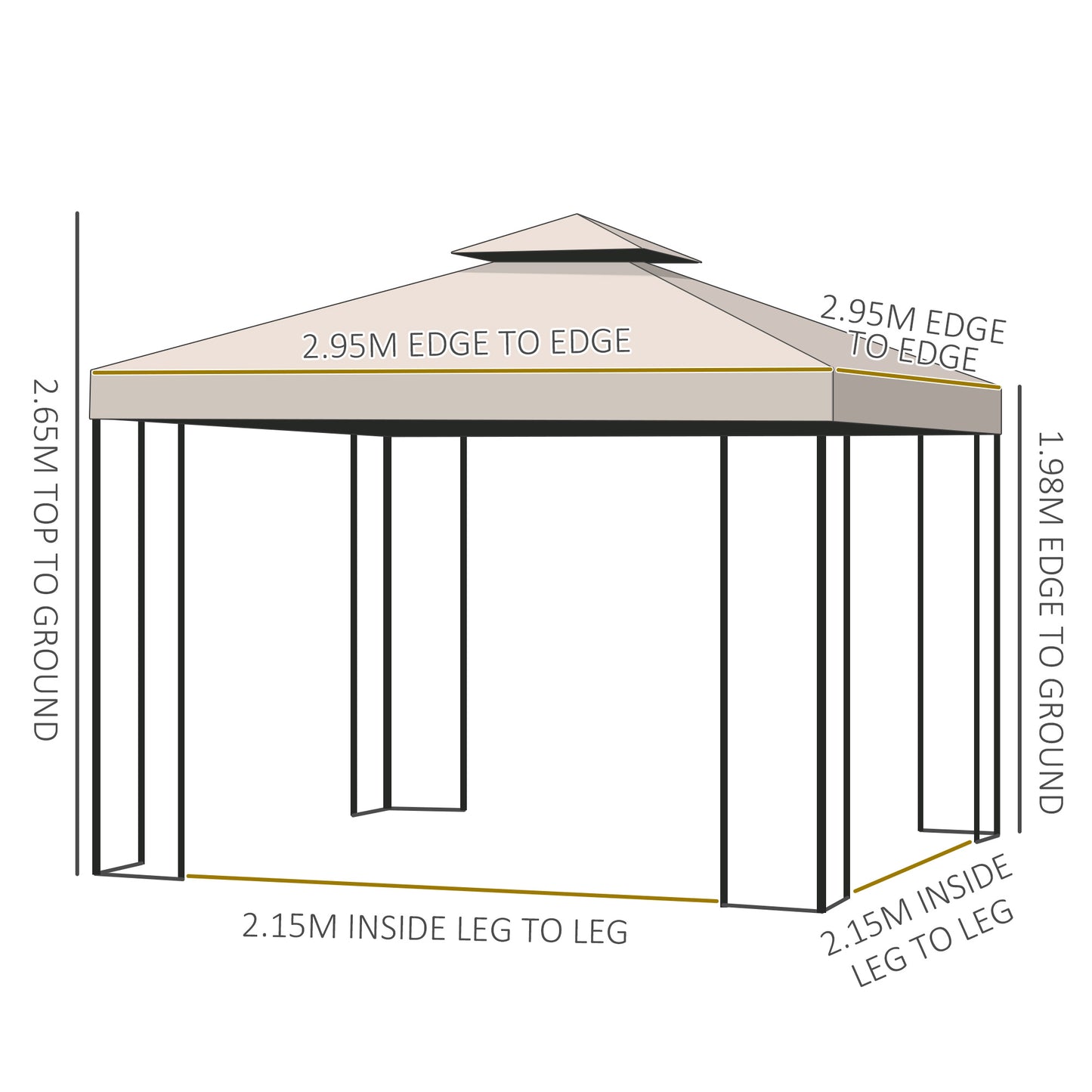 Outsunny 3 x 3 m Garden Metal Gazebo Marquee Patio Wedding Party Tent Canopy Shelter with Pavilion Sidewalls (Beige)