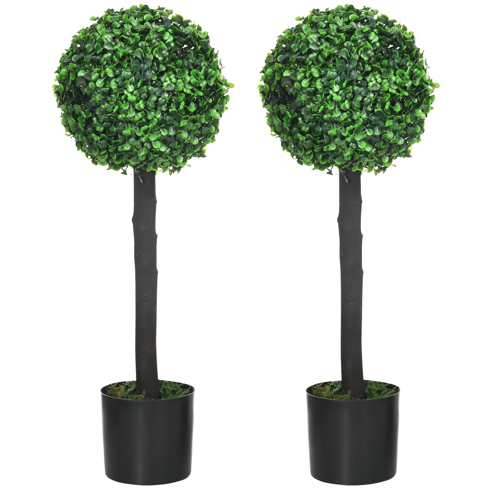 Homcom Set of 2 Artificial Plants Boxwood Ball Trees in Pot Fake Plants for Home Indoor Outdoor Decor