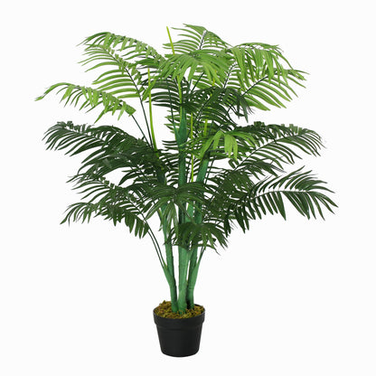 Outsunny 125cm/4FT Artificial Palm Plant Decorative Tree with 18 Leaves Nursery Pot Fake Plastic Indoor Outdoor Home Office Décor