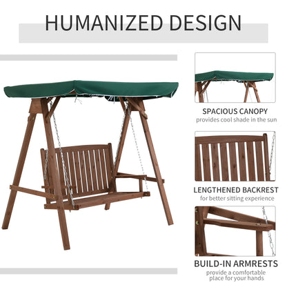 Outsunny Fir Wood 2-Seater Outdoor Garden Swing Chair With Canopy Green