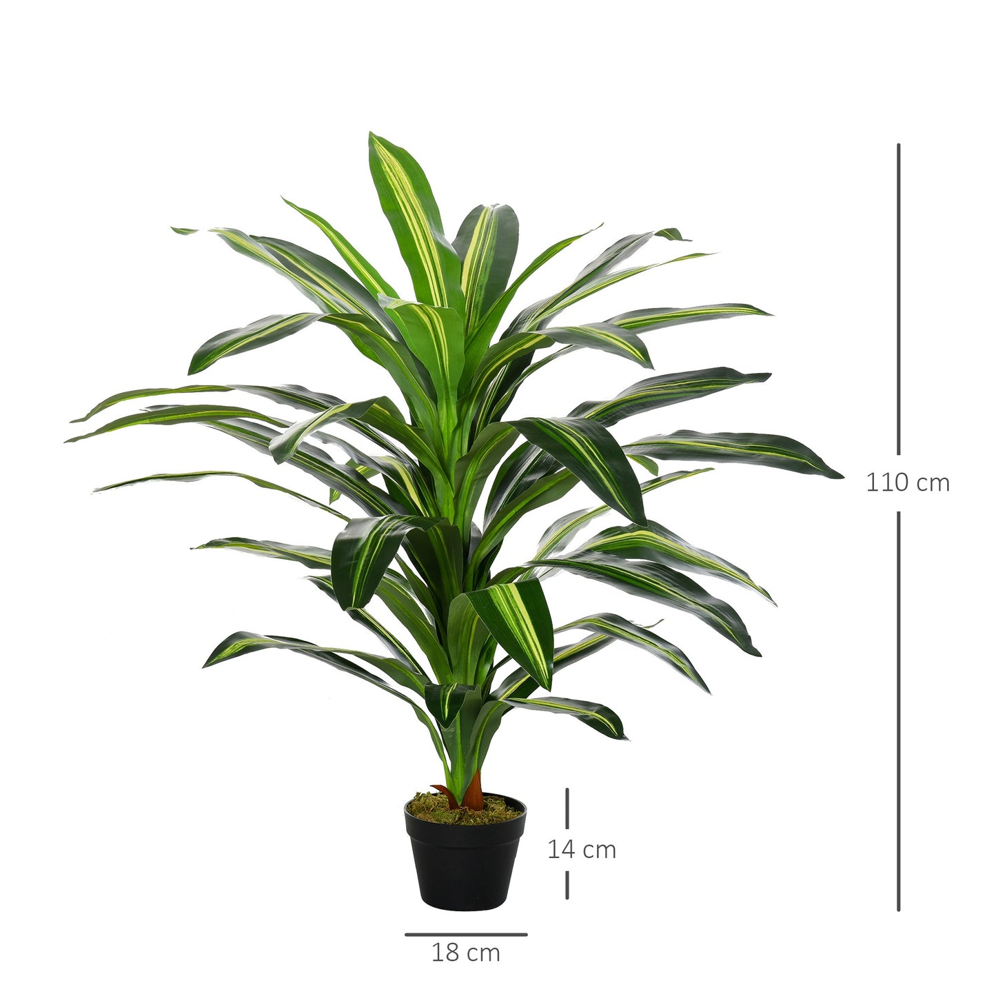 Outsunny 110cm/3.6FT Artificial Dracaena Tree Decorative Plant 40 Leaves with Nursery Pot