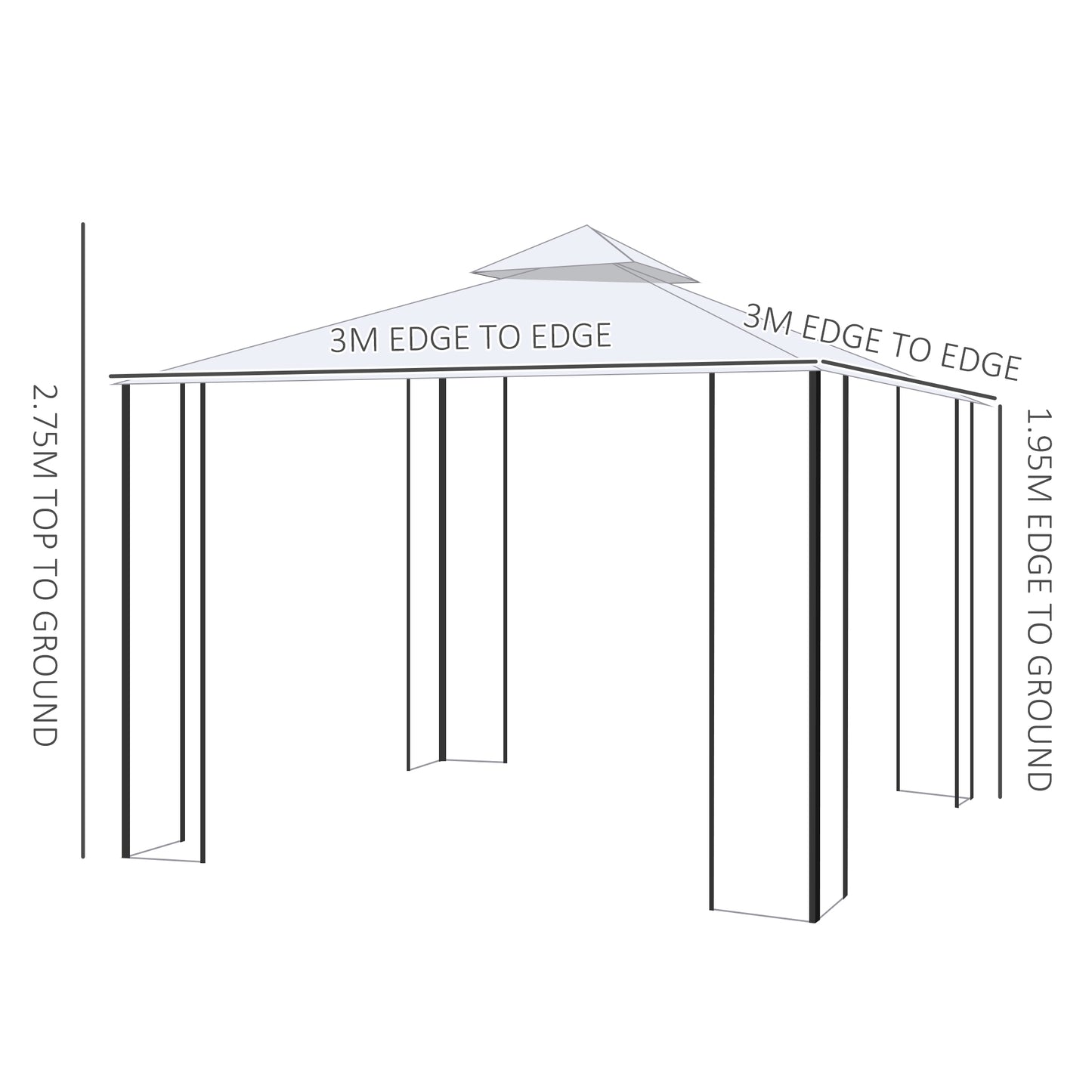 Outsunny 3(M)x3(M) Garden Gazebo Double Top Outdoor Canopy Patio Event Party Wedding Tent Backyard Sun Shade with Netting - Cream White