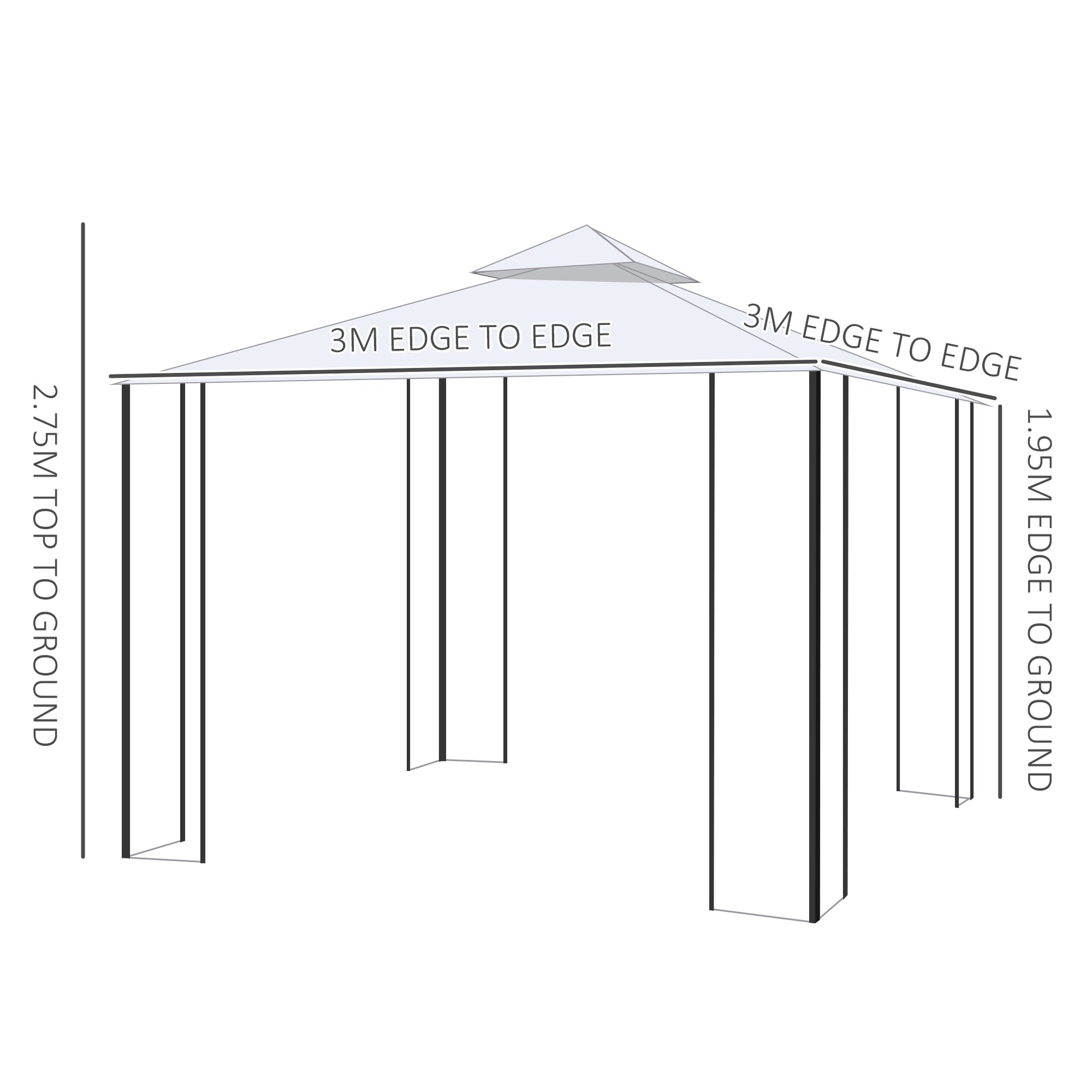 Outsunny 3(M)x3(M) Garden Gazebo Double Top Outdoor Canopy Patio Event Party Wedding Tent Backyard Sun Shade with Netting - Cream White