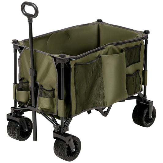 Folding Garden Trolley on Wheels, Collapsible Camping Trolley, Outdoor Utility Wagon with Steel Frame and Oxford Fabric, Green-0