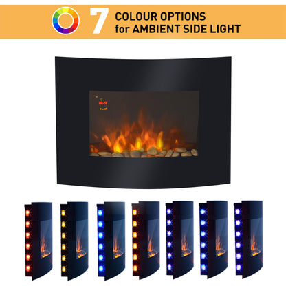 Homcom 900/1800W LED Curved Glass Electric Wall Mounted Fire Place-Black