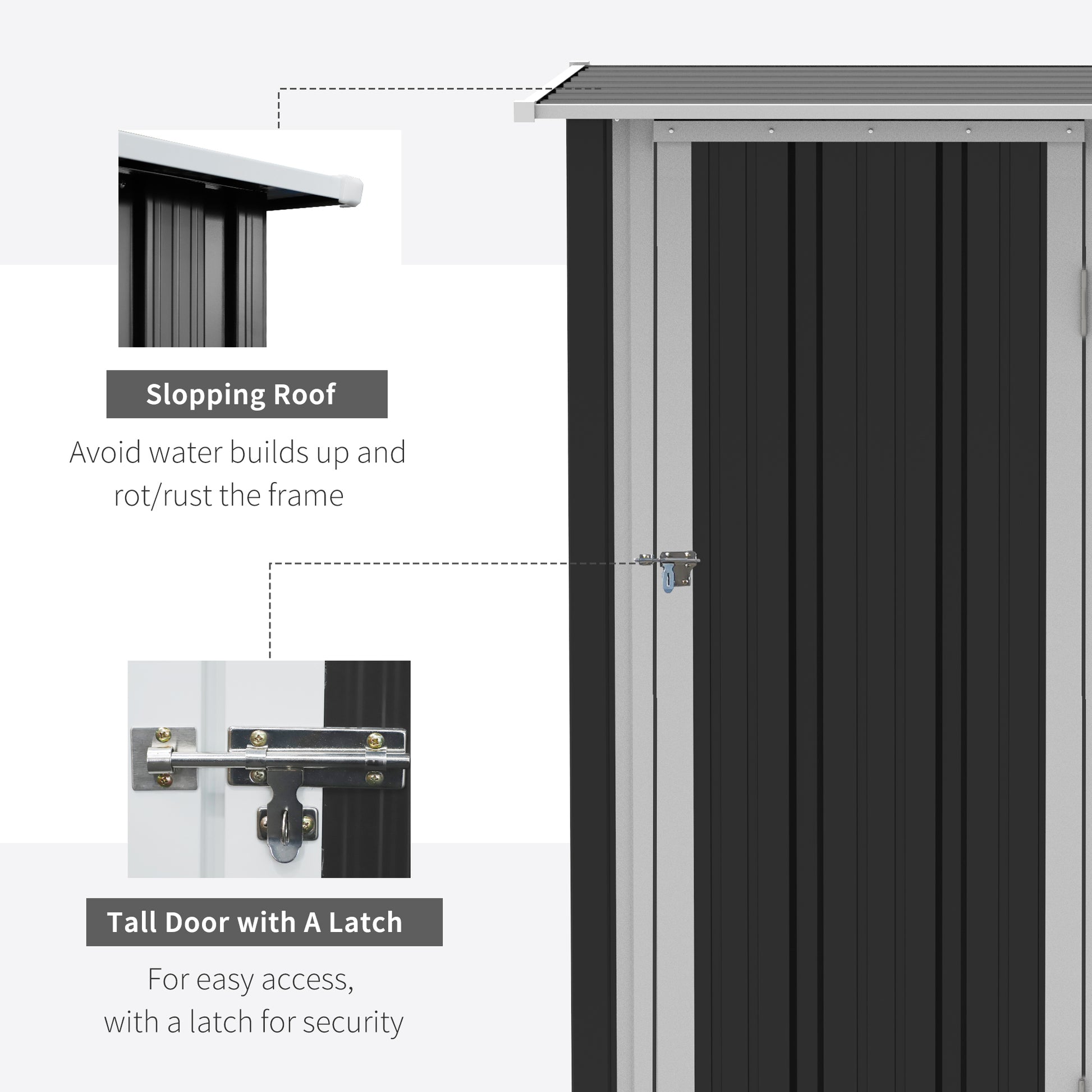 Galvanised 5 x 3' Single Door Pent Garden Store Lockable Steel Grey by Steadfast