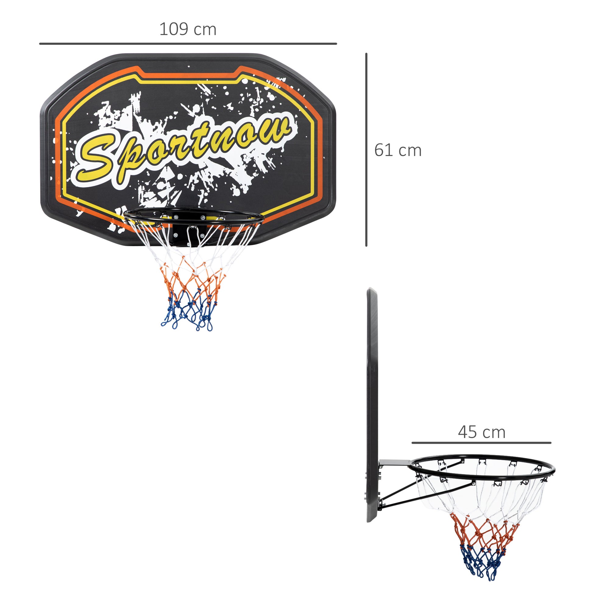 Walll Mounted Basketball Hoop Black & Yellow by Sportnow