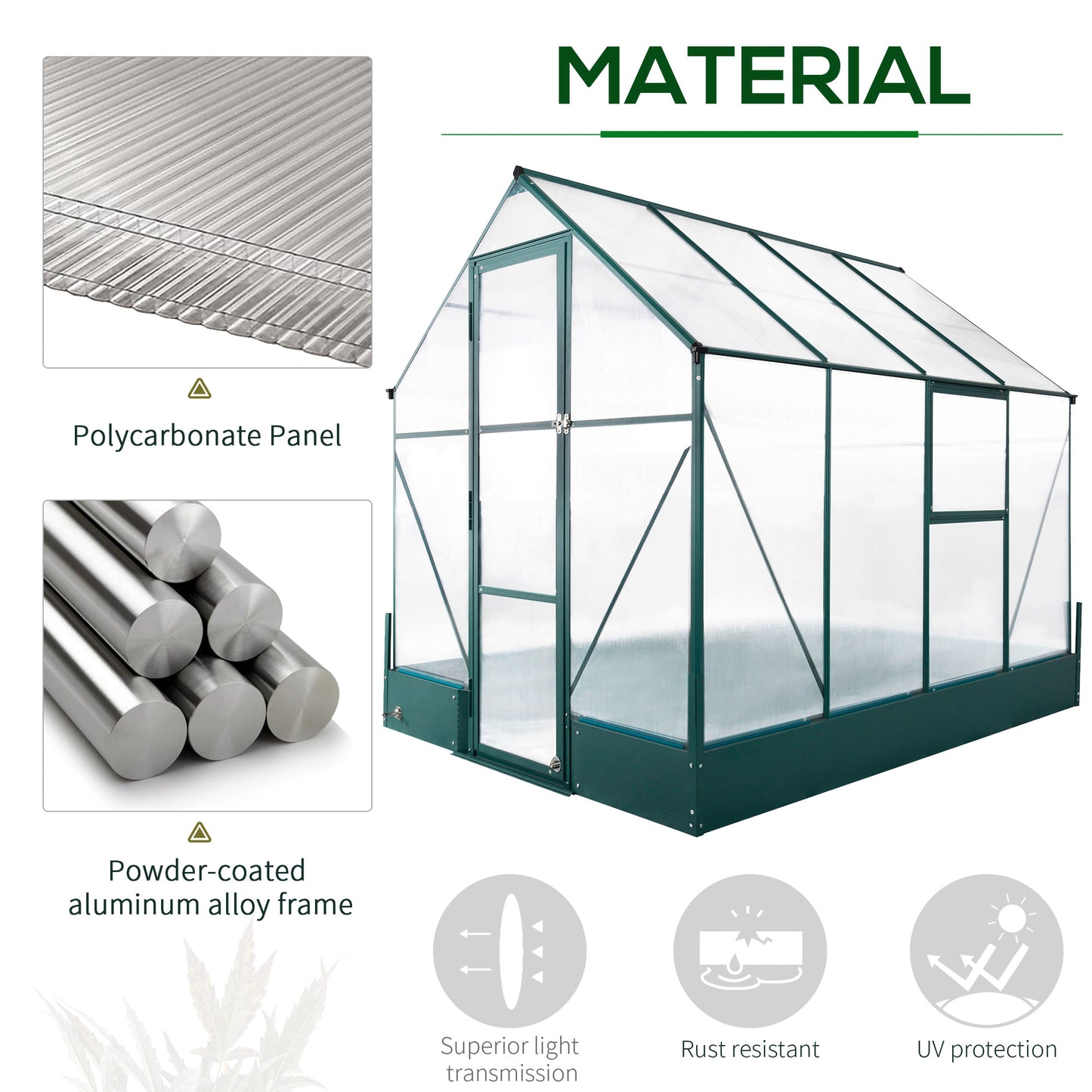 Outsunny Garden Walk-in Aluminium Greenhouse Polycarbonate with Plant Bed