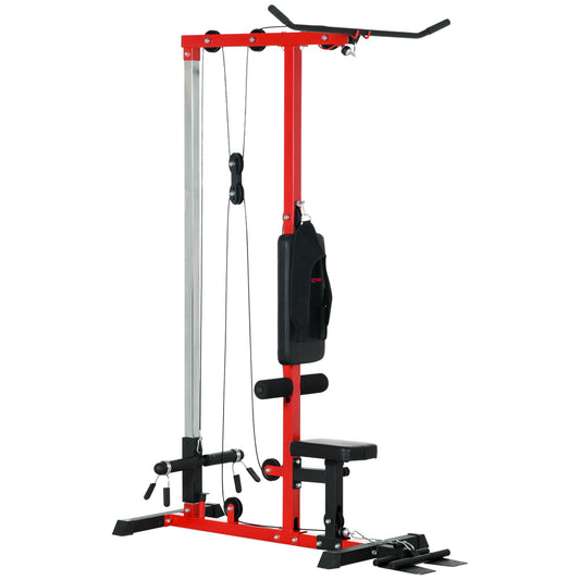 Pull Up Station, Power Cage with Adjustable Seat, for Home Gym - Red-0