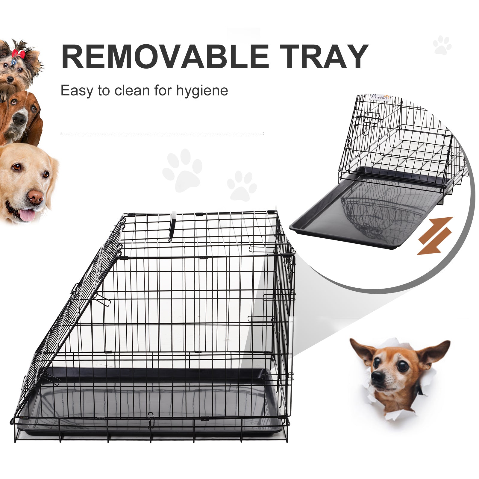 PawHut Metal Dog Car Crate Folding Pet Cage Transport Box Carrier for Small Dog with Removable Tray 77 x 47 x 55cm