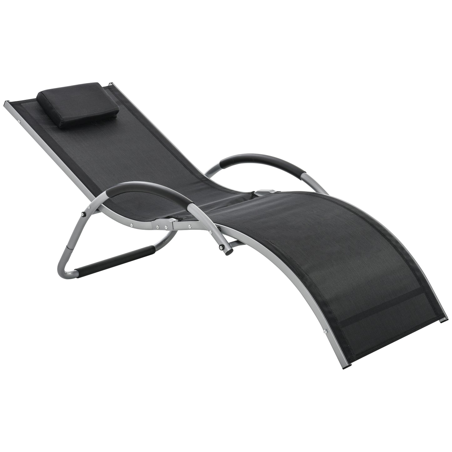 Outsunny Lounger Chair Portable Armchair with Removable Pillow for Beach Yard Black