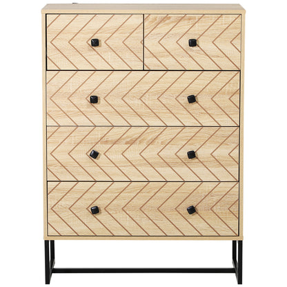 Homcom Chest Of 5 Drawers Storage Unit Zig Zag Design w/ Black Metal Handles