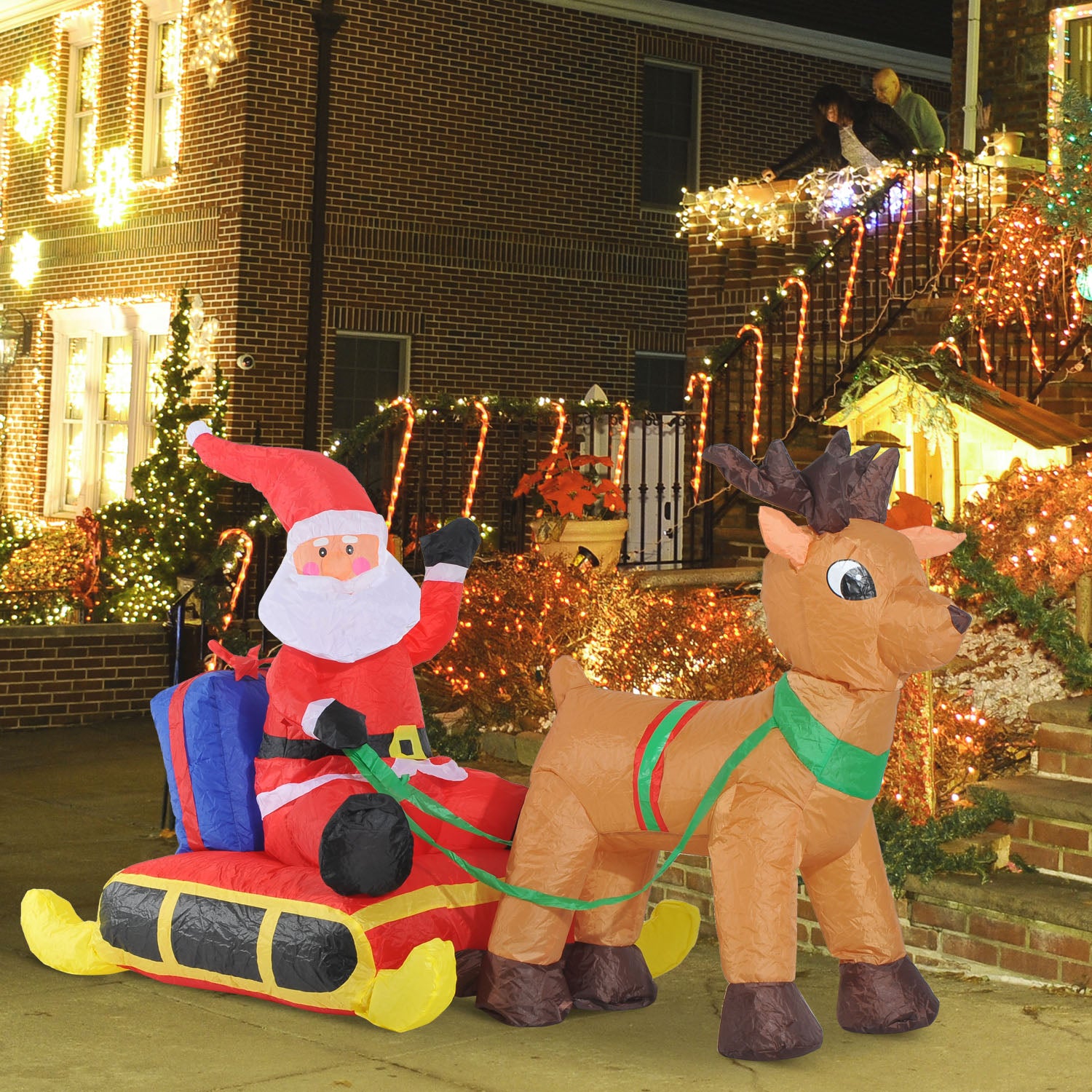 Homcom Inflatable Santa Claus W/ Sled and Reindeer