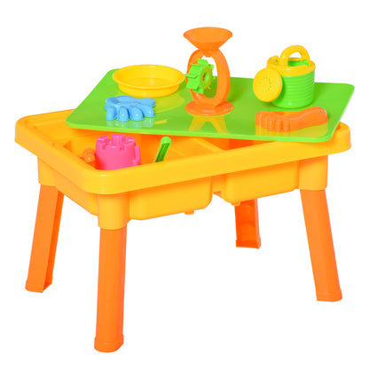 Homcom 16 Pcs Sand and Water Play Table Sand Pit Beach Toy Set 2 in 1 Outdoor Activities Playset with Lid and Accessories for 3 Years Old