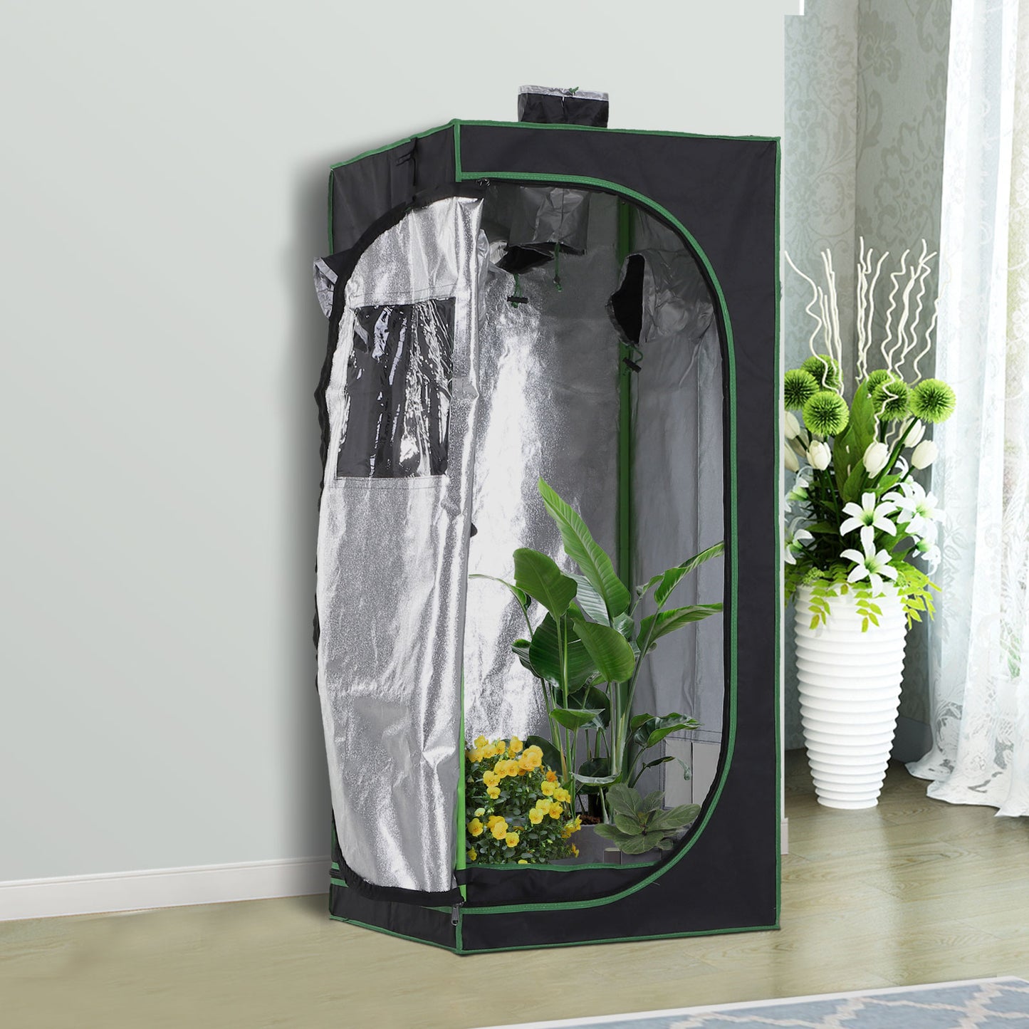 Outsunny Hydroponic Plant Grow Tent W/ Window Tool Bag