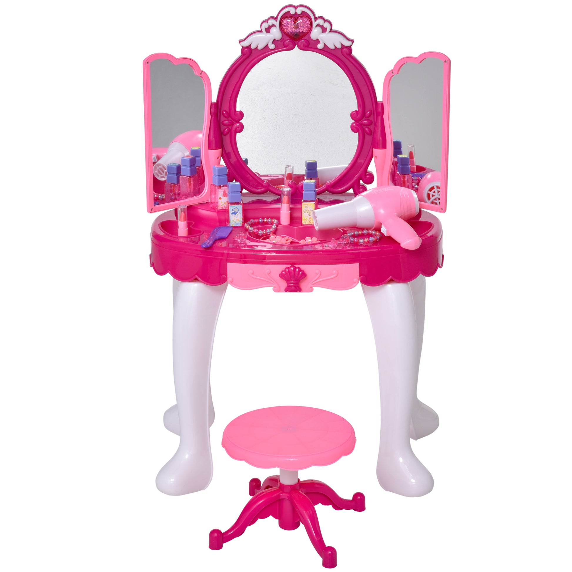 Homcom Kids Pretend Play Plastic Vanity Table Set w/ Sound Effect Purple/Red