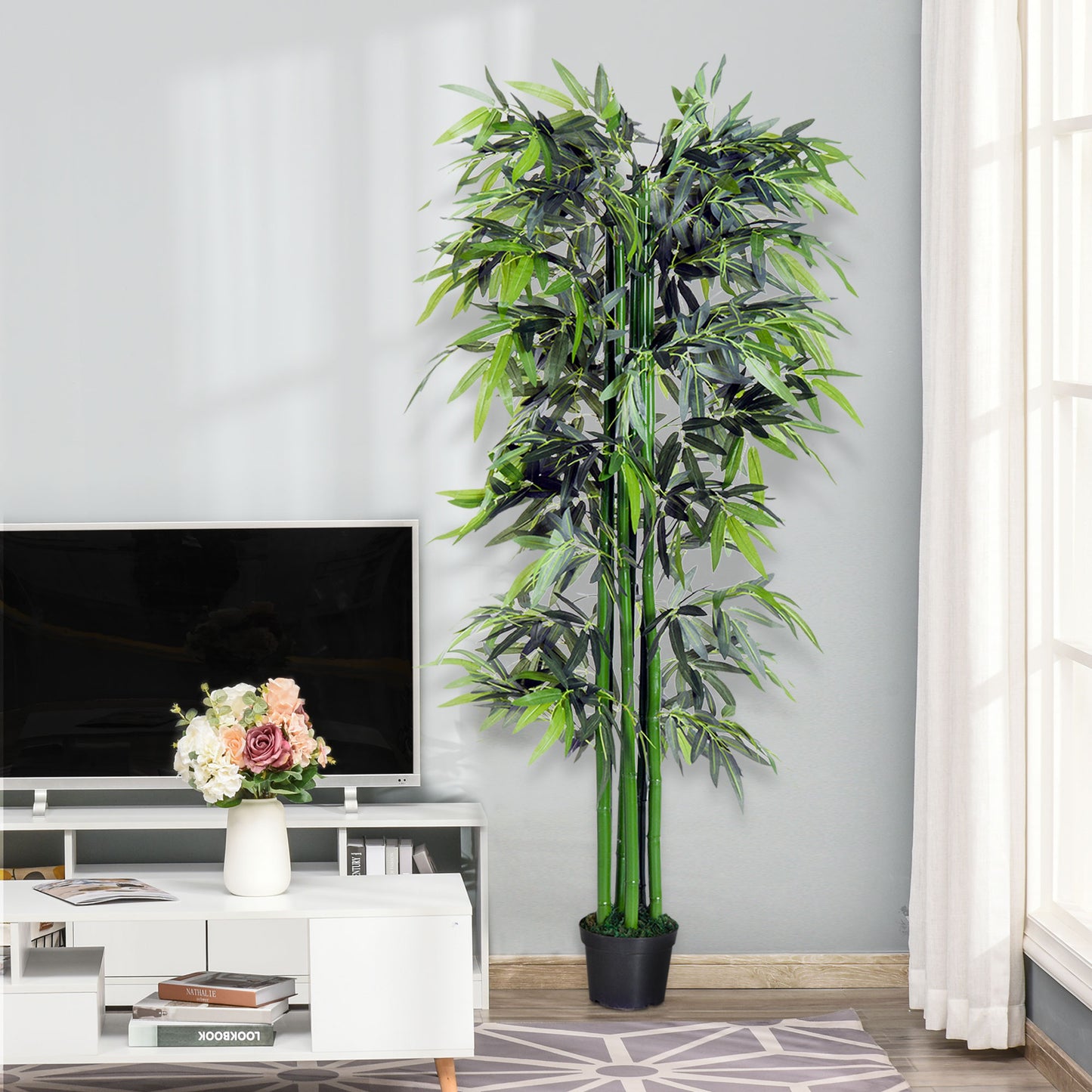 Outsunny 6ft Artificial Bamboo Tree Plant Greenary in A Pot for Home Office Planter 1.8M