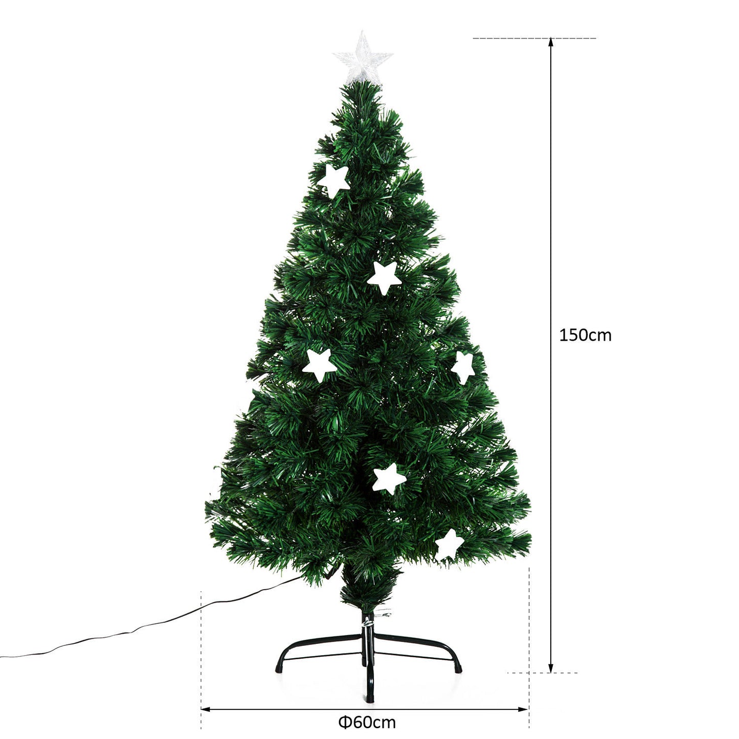 Homcom 5FT Prelit Artificial Christmas Tree Fibre Optic Star LED Light Holiday Home Xmas Decoration with LED Light