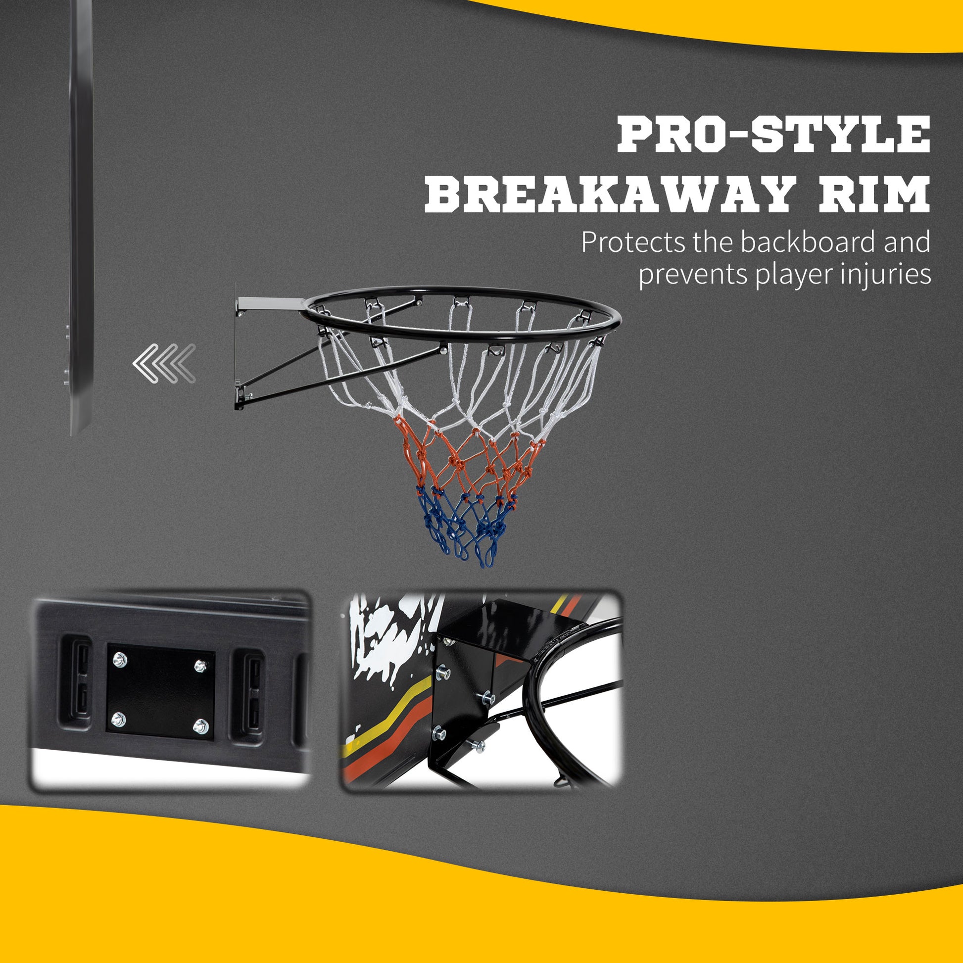 Walll Mounted Basketball Hoop Black & Yellow by Sportnow