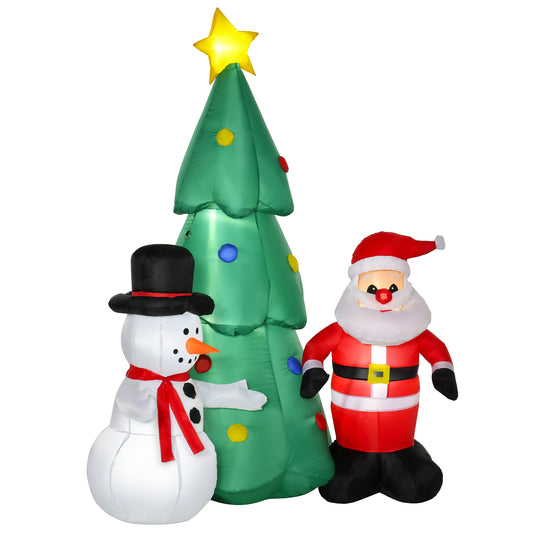 Homcom 6ft Christmas Inflatable Tree Snowmen Santa Claus Outdoor Decoration for Garden