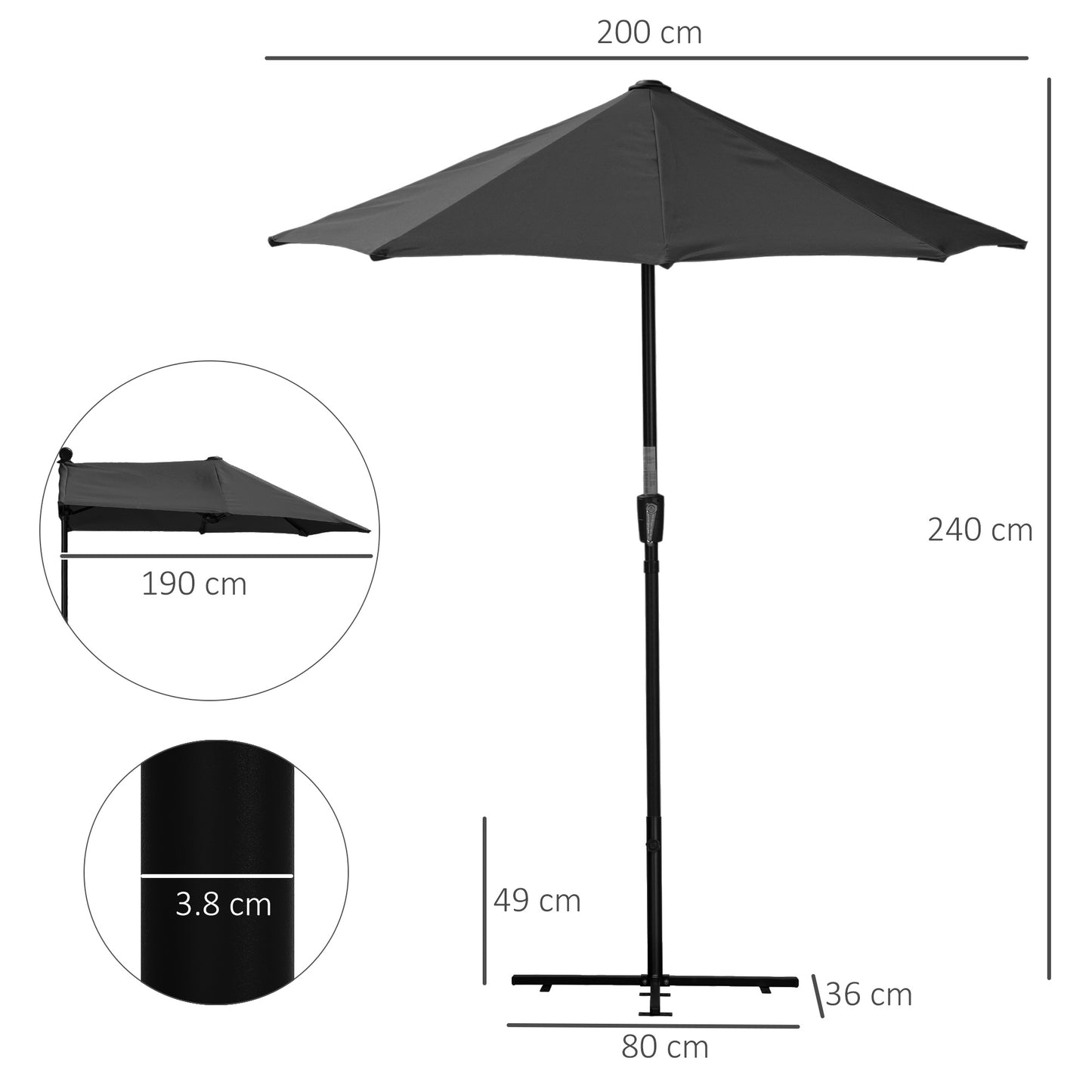 Outsunny 2m Half-Cut Garden Parasol