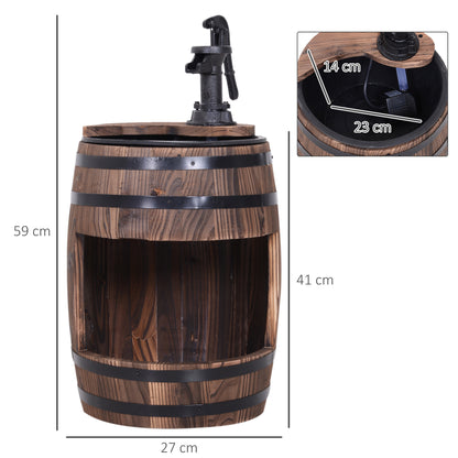 Outsunny Fir Wood Barrel Pump Fountain W/ Flower Planter