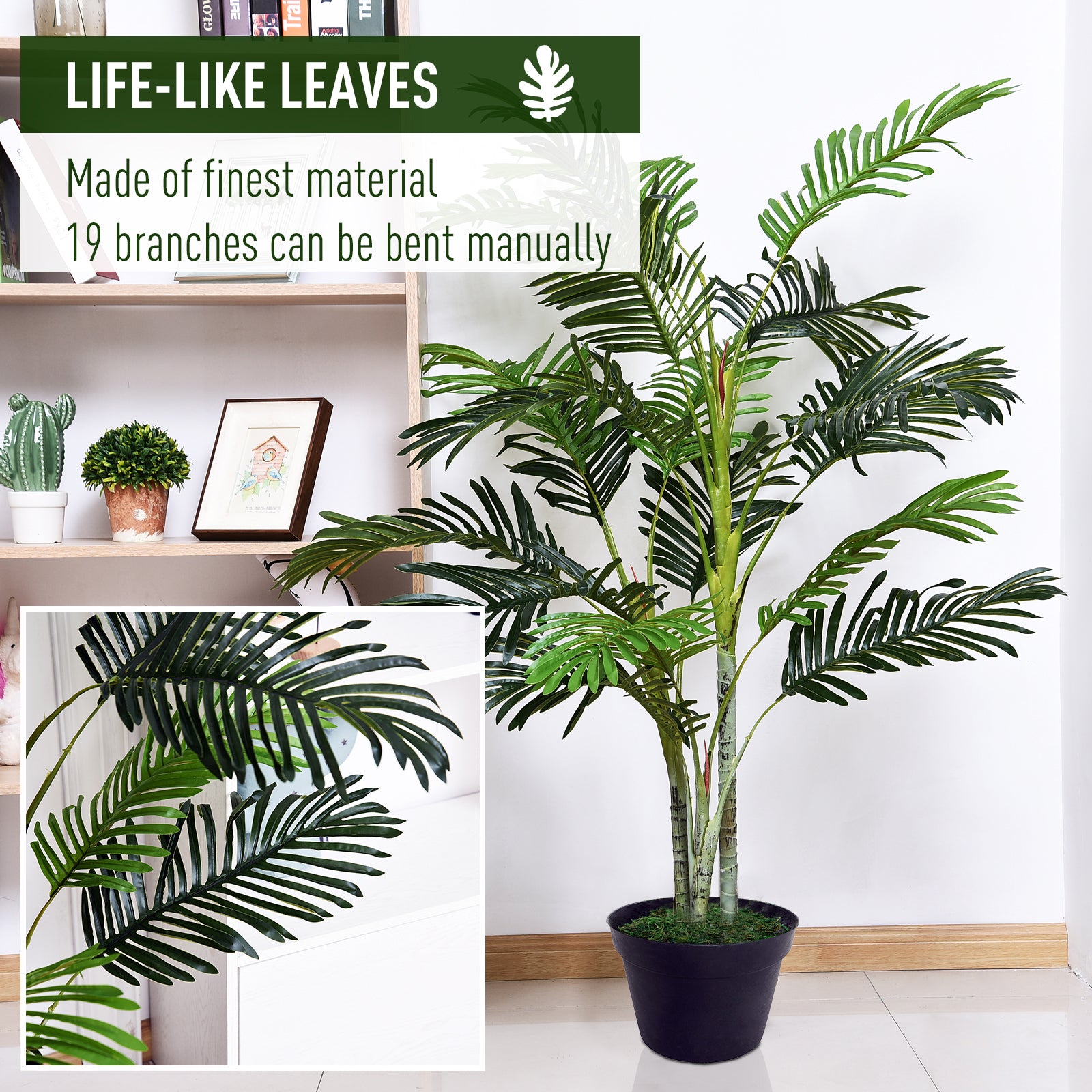 Outsunny 150cm(5ft) Artificial Palm Tree Decorative Indoor Faux Green Plant w/Leaves Home Décor Tropical Potted Home Office