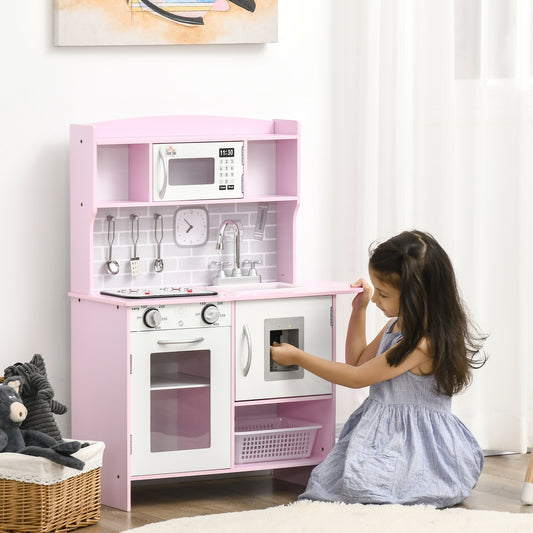 Homcom Wooden Play Kitchen with Lights Sounds