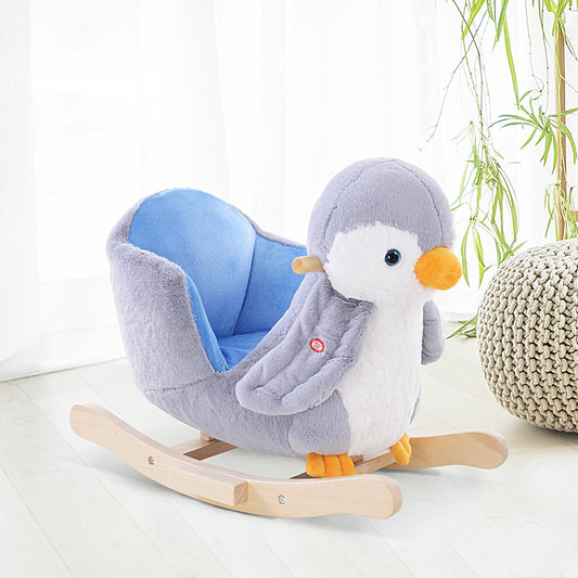 Homcom Children Kids Animal Rocking Horse Penguin Plush Musical Button 32 Songs Kid Rocker