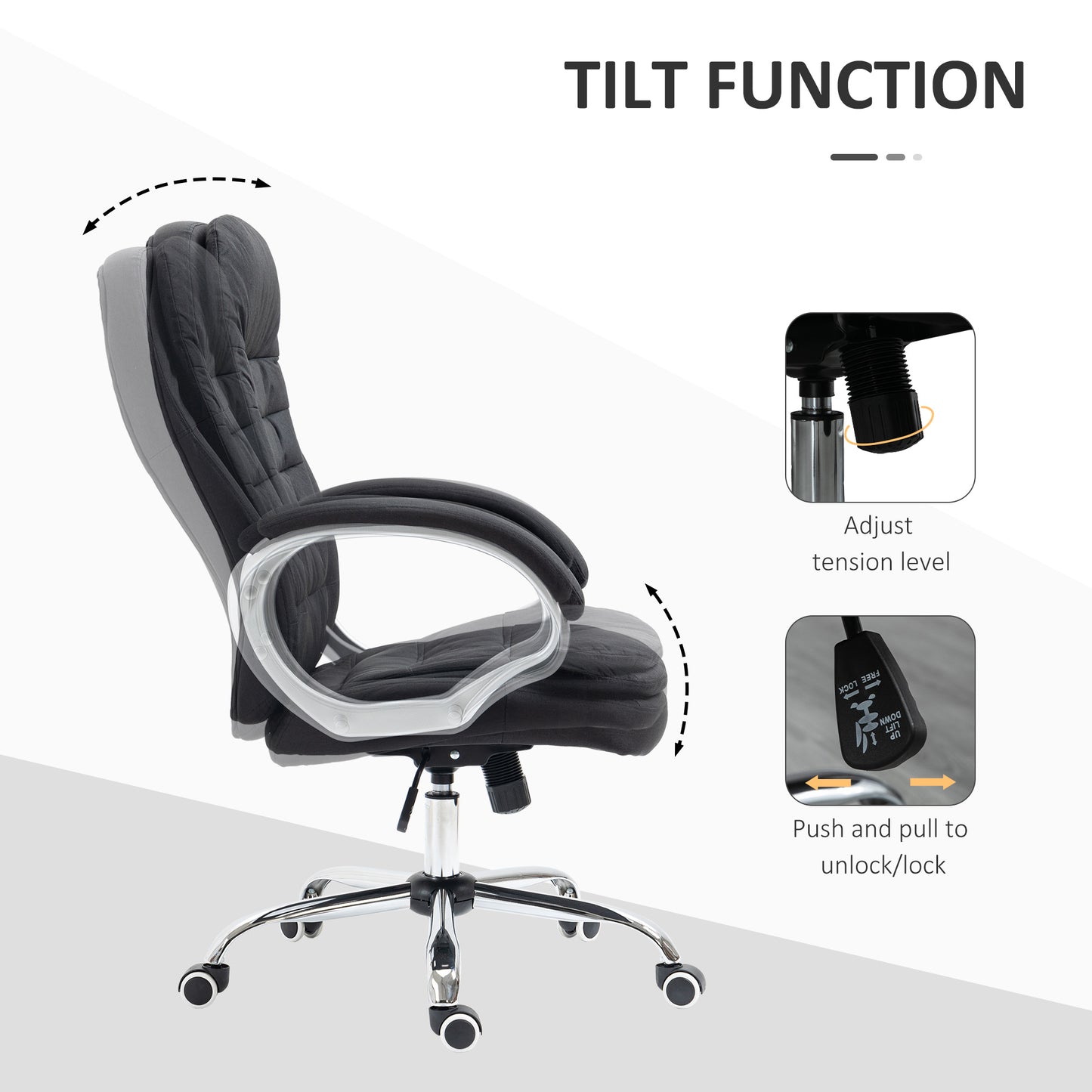 Vinsetto Ergonomic Office Chair Task Chair For Home With Arm Swivel Wheels Linen Fabric Black