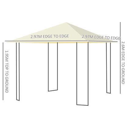 Outsunny 3 x 3 Meters Patio Garden Metal Gazebo Marquee Steel Frame with Canopy Awning Tent Water Resistant Cream