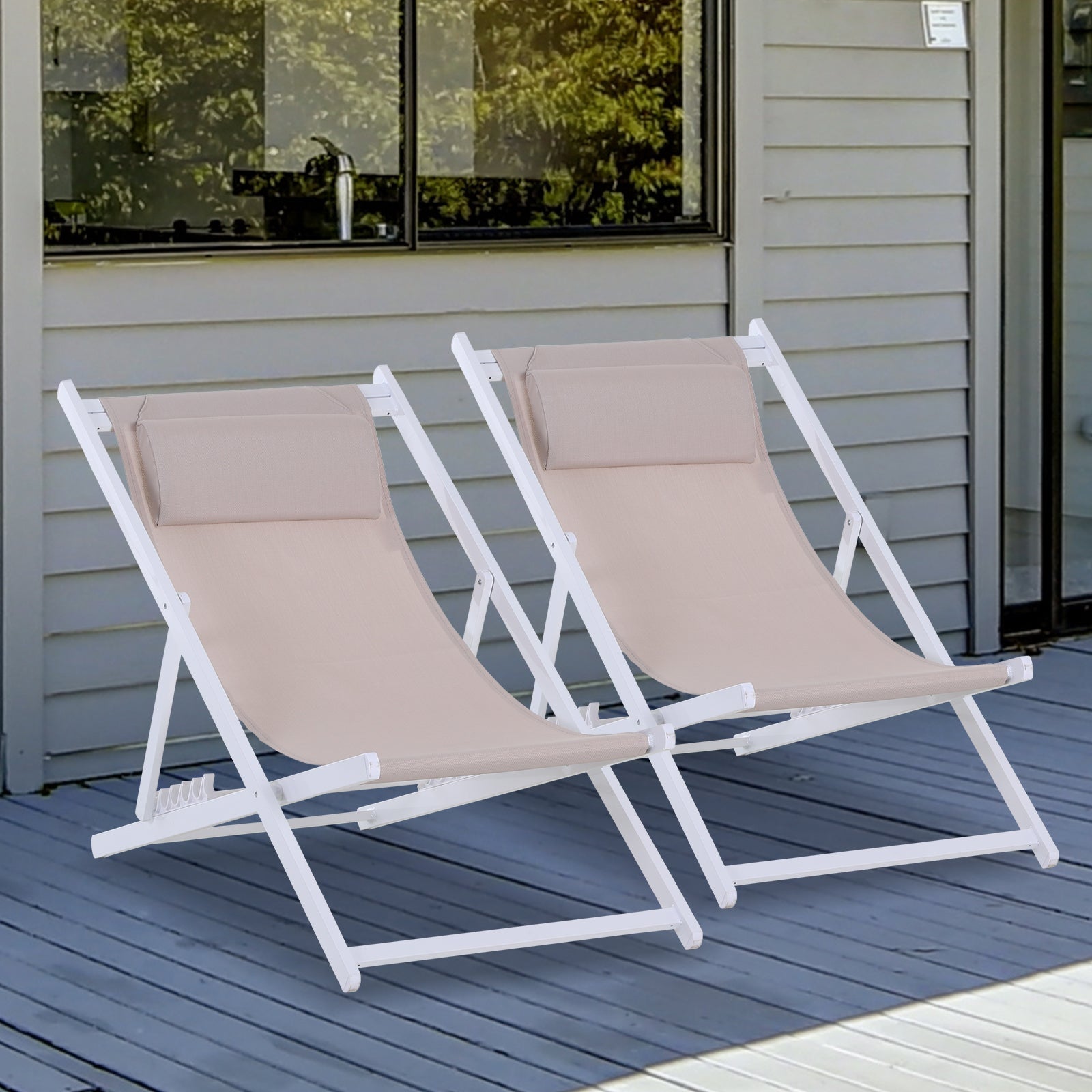 Outsunny Textilene Chaise Lounge Recliner Chair Adjustable Sun Lounger Patio White