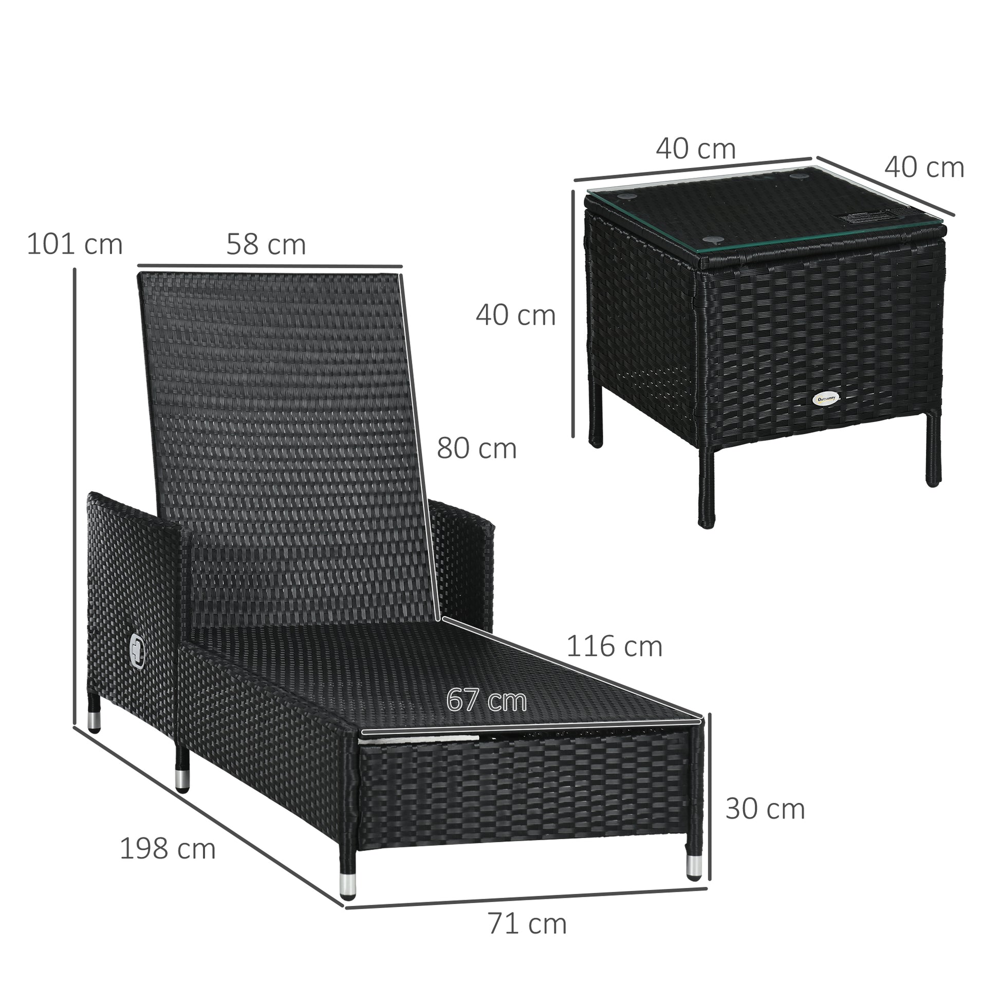 Outsunny 3-Pieces Rattan Sun Lounger