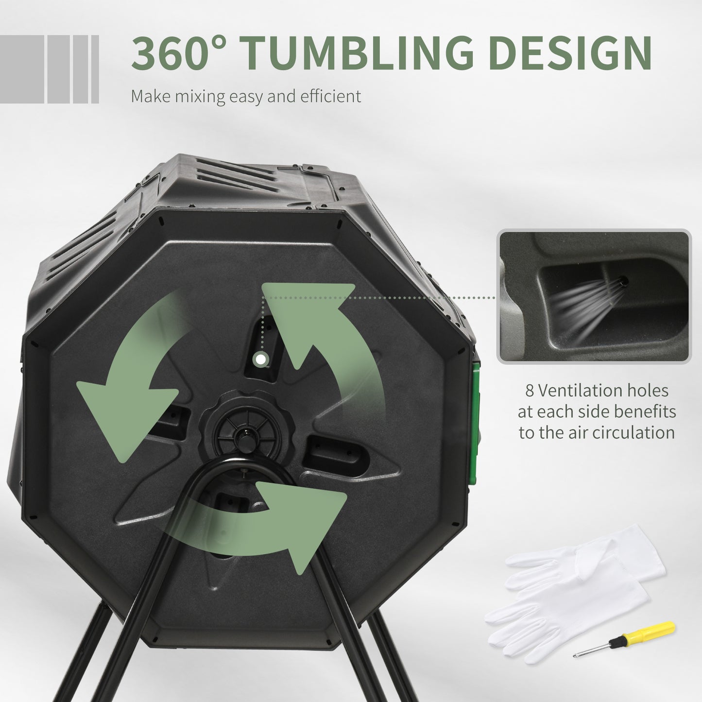 Outsunny 160L Tumbling Compost Bin Outdoor Dual Chamber 360 Rotating Composter