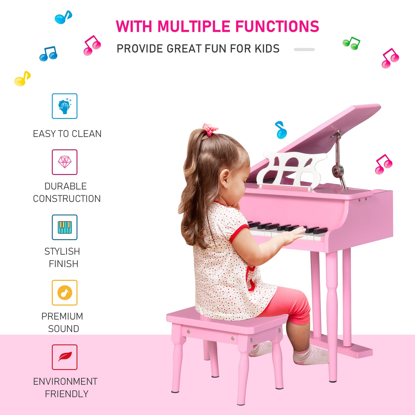 Homcom 30 Keys Mini Kids Piano For Child With Music Stand And Bench Best Gifts Toy