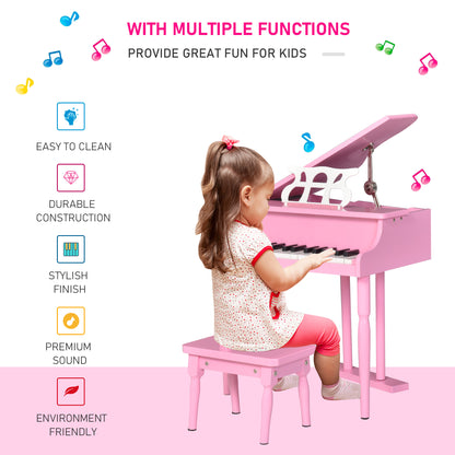 Homcom 30 Keys Mini Kids Piano For Child With Music Stand And Bench Best Gifts Toy