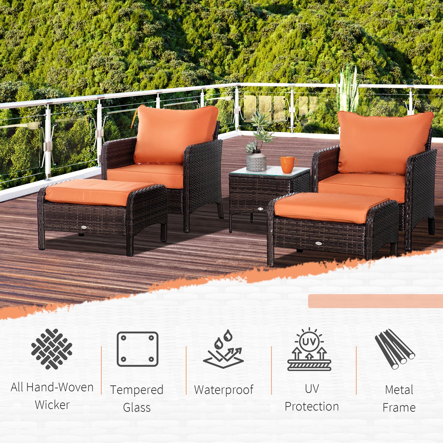 Outsunny 5 Pcs PE Rattan Garden Furniture Set