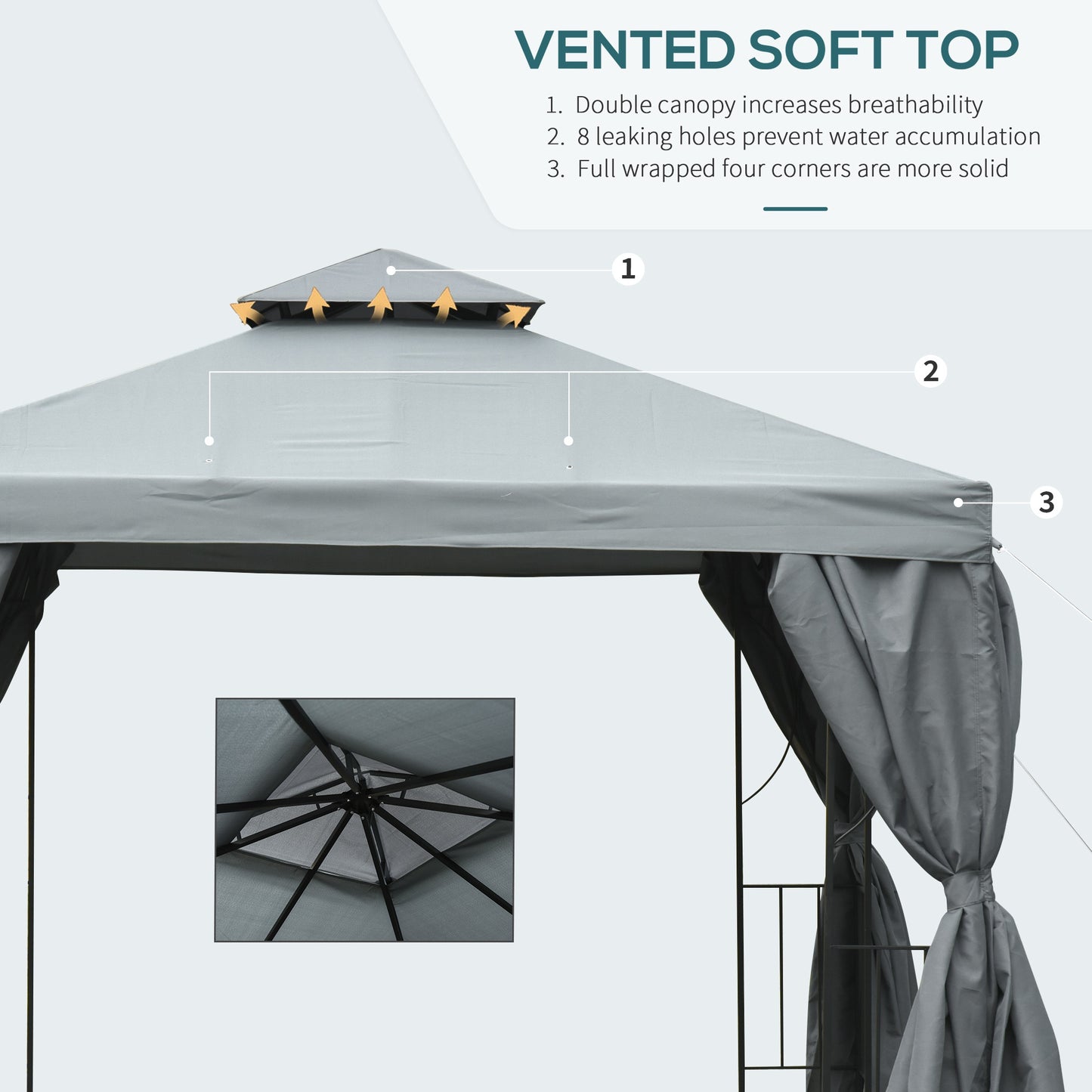 Outsunny 3 x 3M Metal Gazebo Garden Marquee Patio Tent Pavilion Canopy Sun Shade Shelter