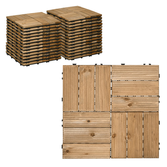 Outsunny 27 Pcs Wooden Interlocking Decking Tiles