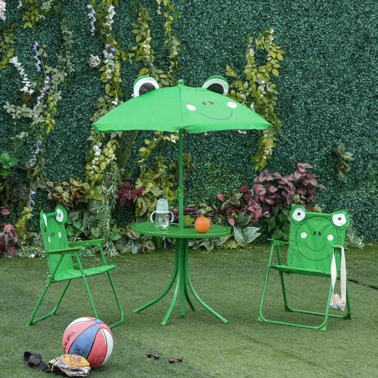 Outsunny Kids Picnic Table and Chair Set Frog w/ Removable Adjustable Umbrella