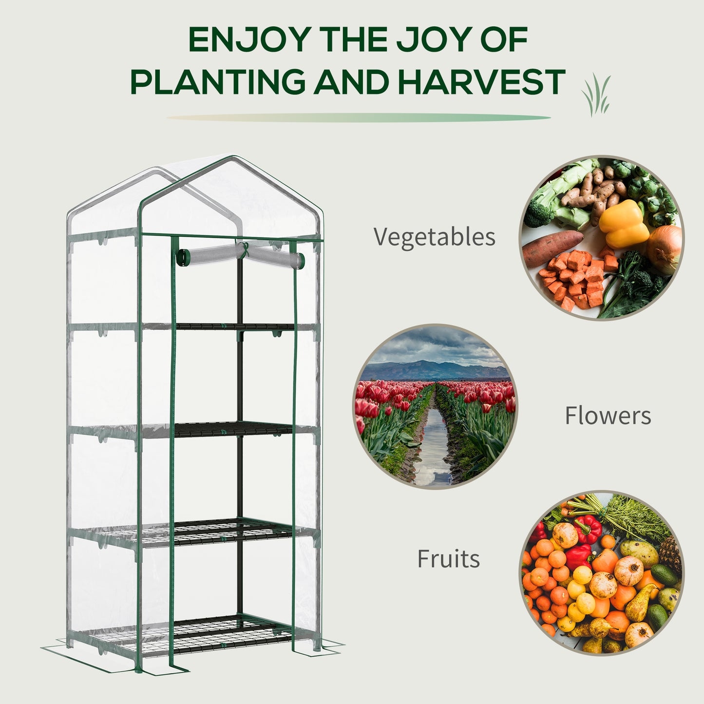 Outsunny 4 Tiers Mini Portable Greenhouse Plant Grow Shed Metal Frame Transparent Clear Cover 160H X 70L X 50W cm