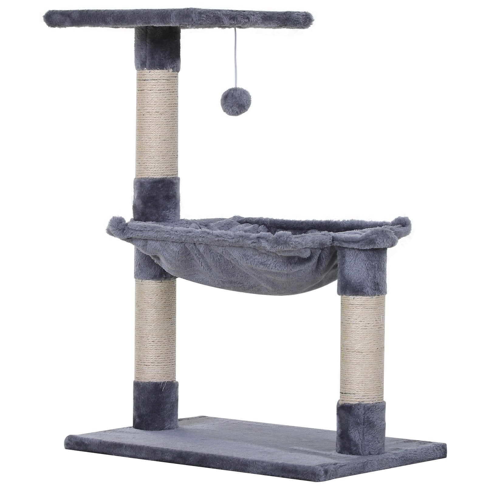 PawHut 70cm Cat Tree for Indoor Cats Durable Natural Sisal Scratching Posts Hammock Bed Kitty Activity Center Grey