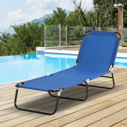 Outsunny Portable Folding Sun Lounger With 5-Position Adjustable Backrest Relaxer Recliner with Lightweight Frame Great for Pool or Sun Bathing Blue