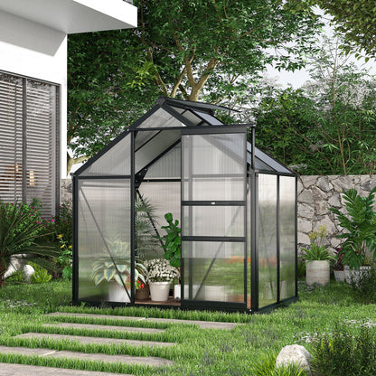 Outsunny Clear Polycarbonate Greenhouse Large Walk-In Green House Garden Plants Grow Galvanized Base Aluminium Frame with Slide Door