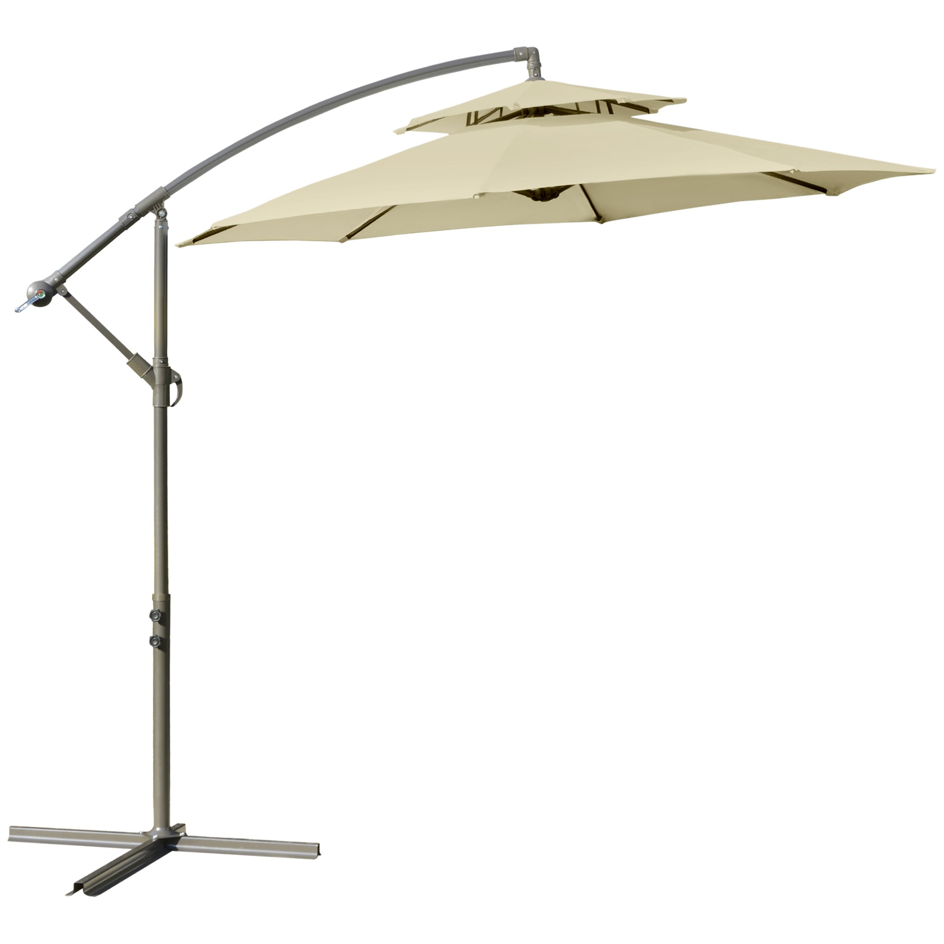 Outsunny 2.7m Garden Banana Parasol Cantilever Umbrella with Crank Handle