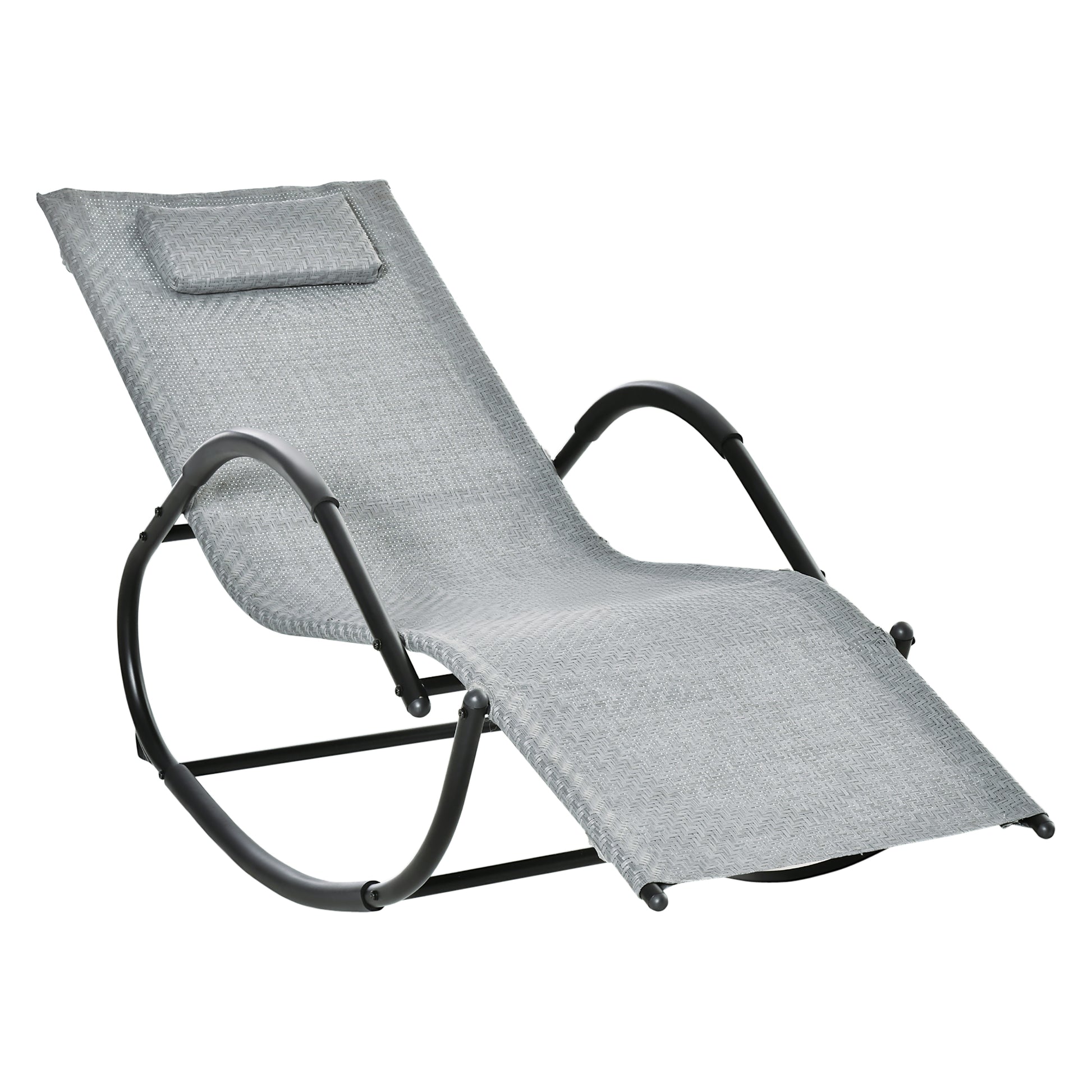 Outsunny Zero Gravity Rocking Lounge Chair w/ Pillow for Indoor & Outdoor Texteline Grey