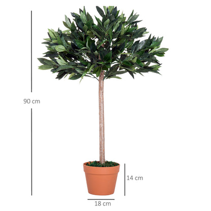 Outsunny 3ft Artificial Olive Tree Indoor Plant Greenary for Home Office Potted in An Orange Pot