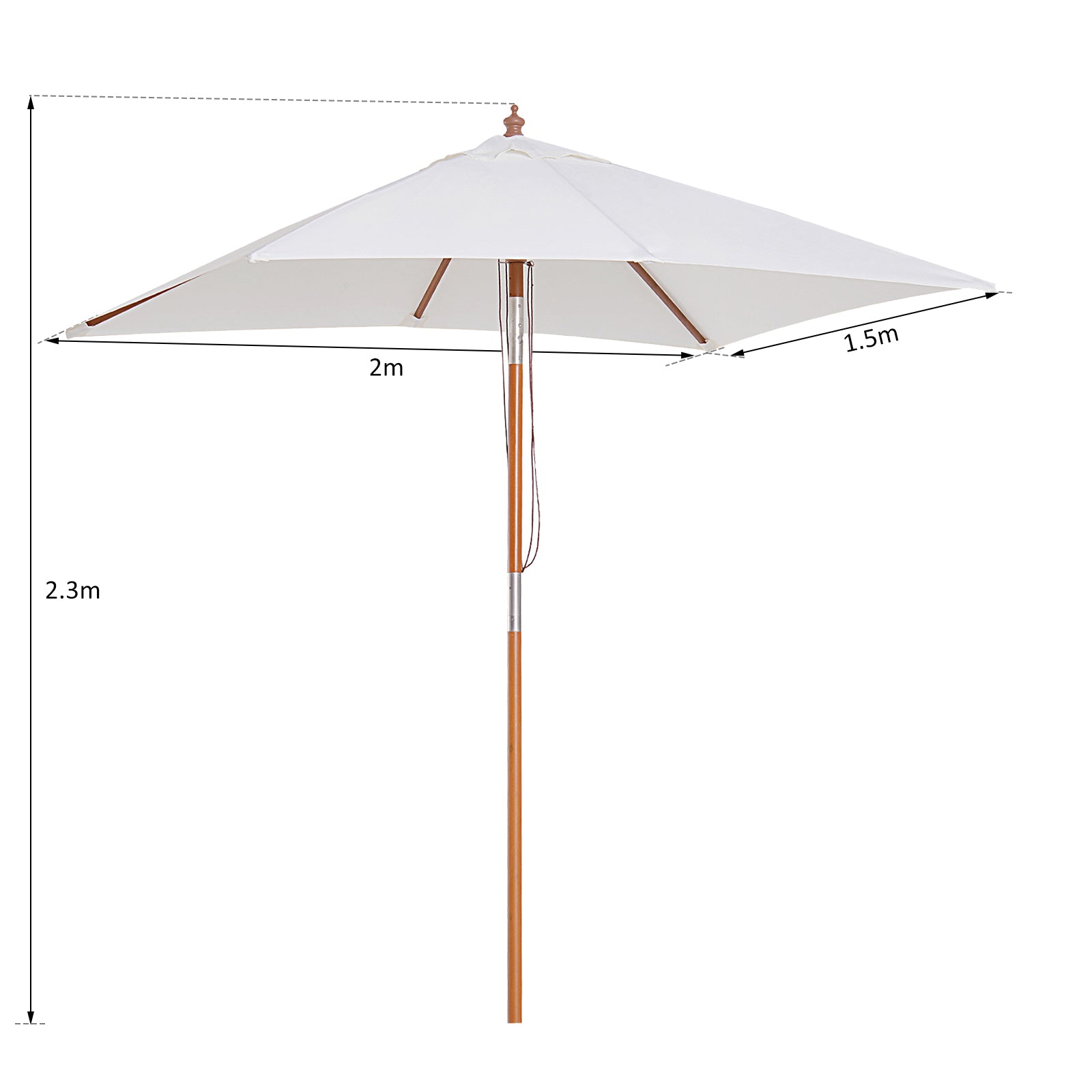 Outsunny 2m x 1.5m Garden Parasol Umbrella with Tilting Sunshade Canopy