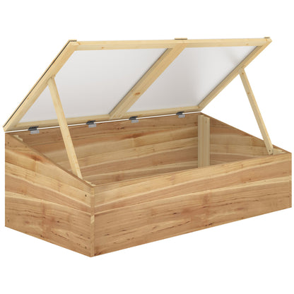 Outsunny Wooden Cold Frame Greenhouse Garden Polycarbonate Grow House with Independent Openable Top Covers for Flowers