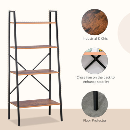 Homcom Four-Tier Metal Frame Minimal Shelving Unit - Wood-Effect